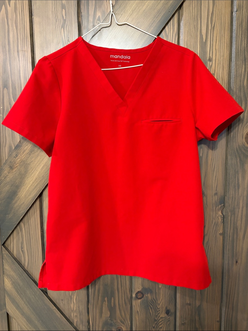 Mandala Women’s Candy Red V-Neck One Pocket Top Size XS